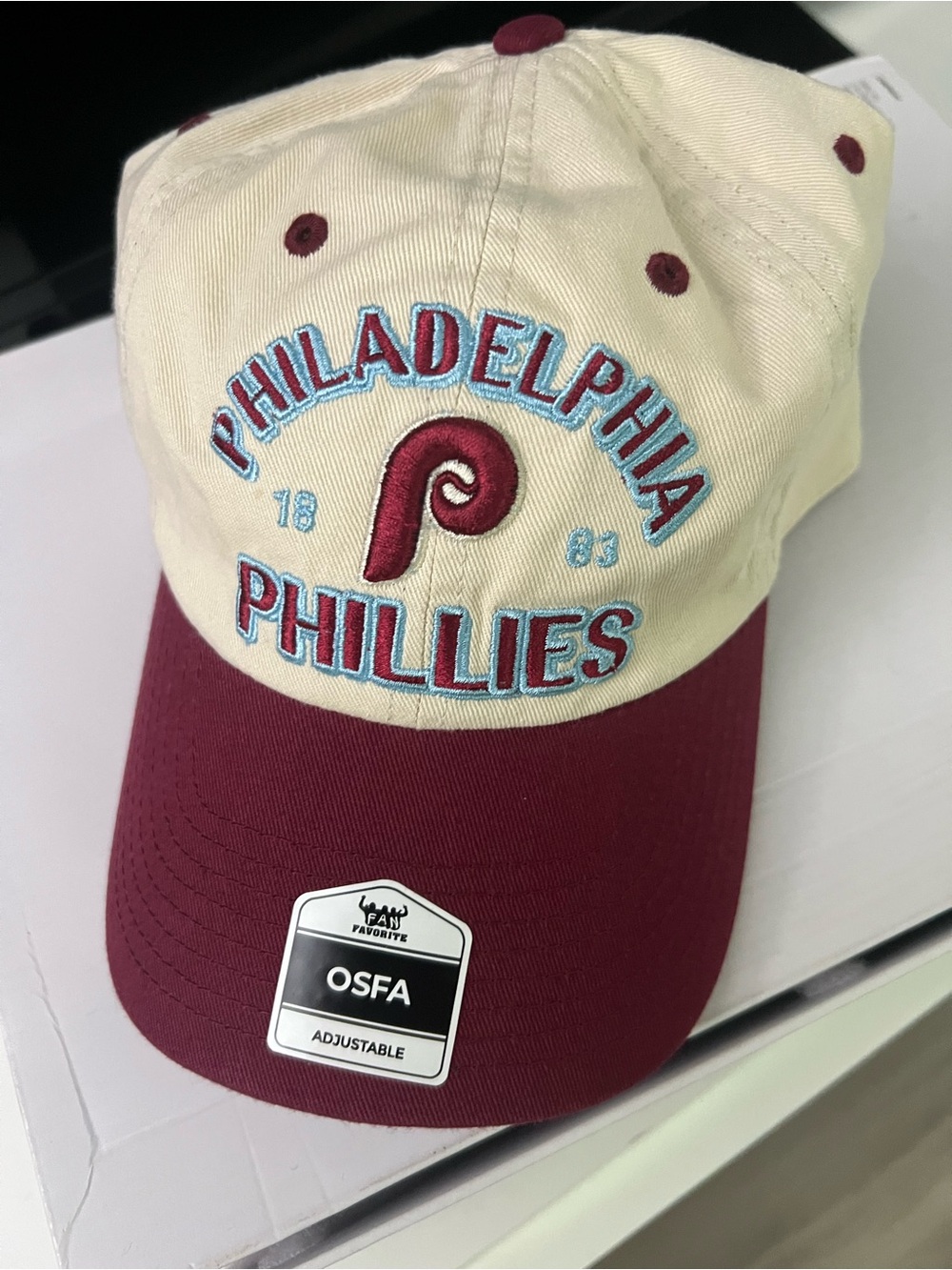 Philadelphia Phillies Two-Tone Adjustable Baseball Cap - Cream & Maroon